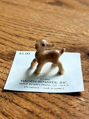 Vintage Hagen-Renaker Miniature Crouching Ceramic Goat Figurine - Brown
